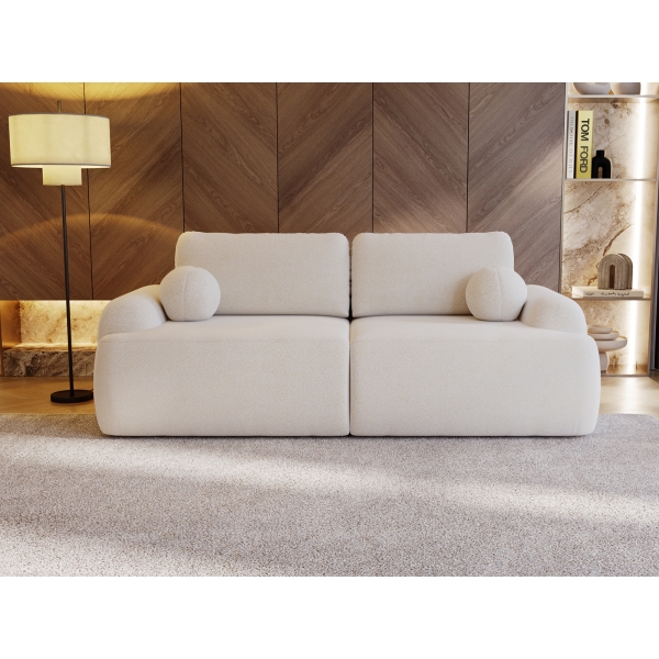 KANAPA W STYLU BOHO AGAT W ŚMIETANKOWEJ TKANINIE BARANEK - W ARANŻACJI